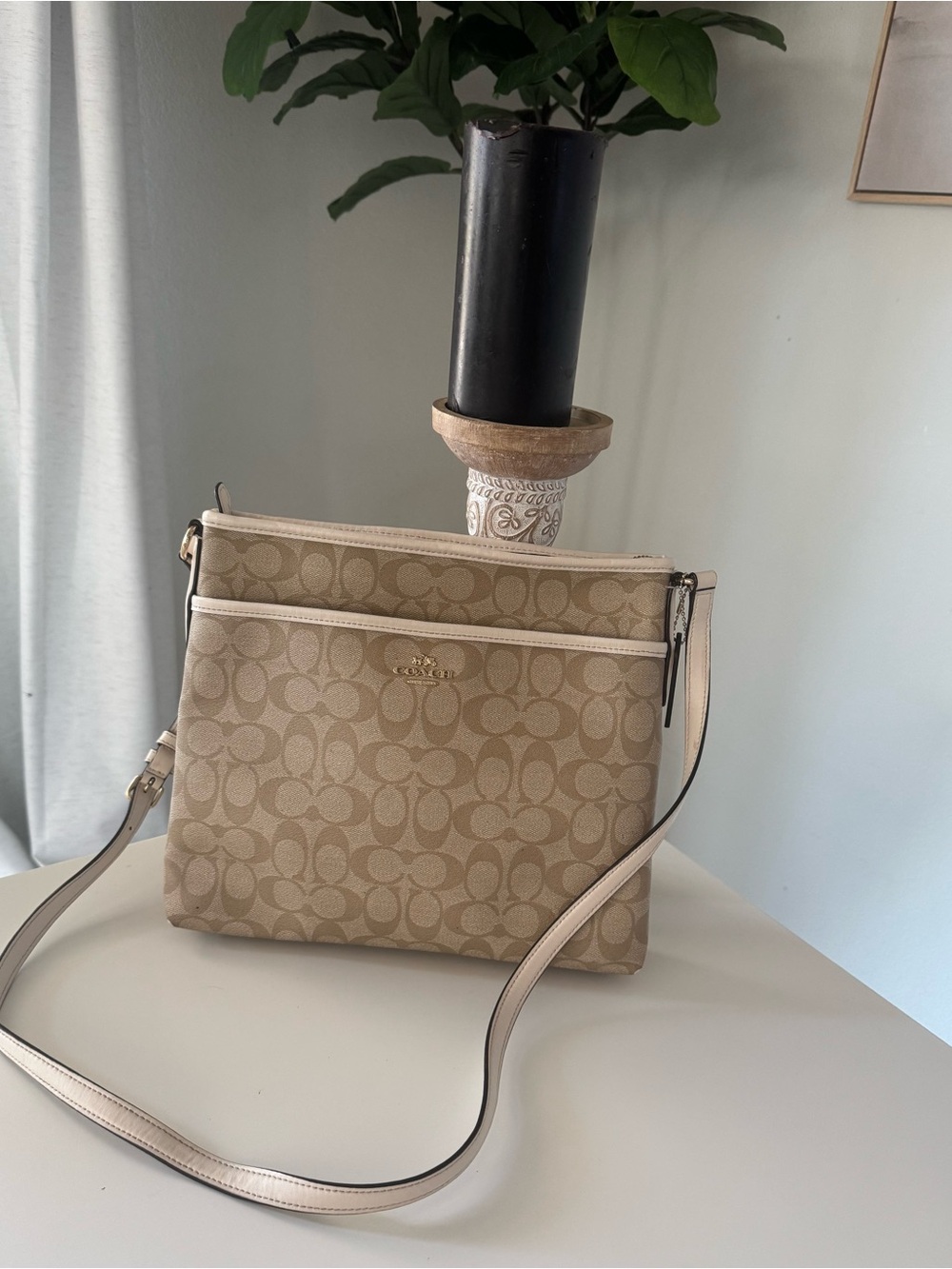 Coach Beige Signature Canvas Crossbody Bag
